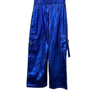 Metallic Cobalt Blue Cargo Pants Boutique Wide Leg Statement Pants Club Kid